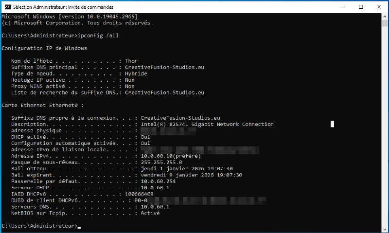 THOR receives its address from MIDGARD (MAC addresses blurred)