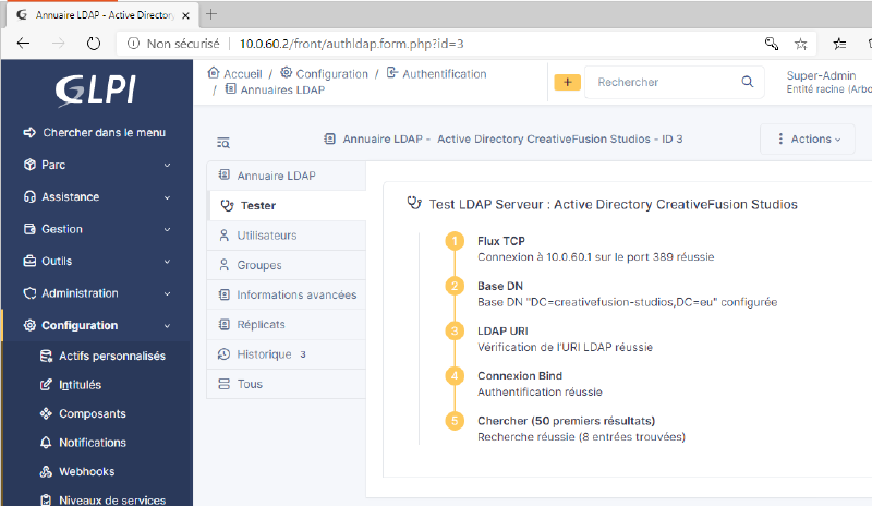 LDAP test in GLPI